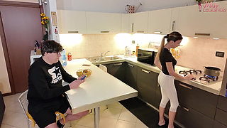 Stepmom Cooks in White Leggings Catches Stepson's Friend Secretly Taking Pictures of Her