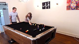 Sensual brunette masseuse babe giving handjob