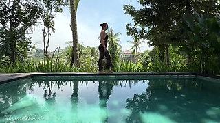 Teasing in See-thru Dress Outdoor at the Pool, Strip