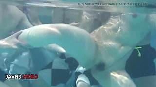 Suzuna Komiya Asian Blowjob Threesome - Poolside Group Sex with Two Studs