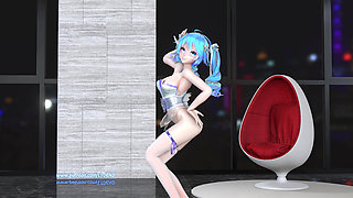 Miku-up and Down Evening Gown Striptease, Huge Breasts, Shaved Pussy, White Stockings, Striptease, K-pop Dance, Big Boobs