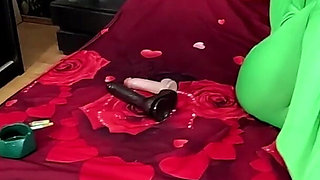 Full Zentai Encasement Toy Play. BBC Dildo Tease, Pussy Slaps and Smoking Through Nylon