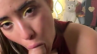 Smoking Hot Blonde in Red Dress Cigarette Blowjob and Deepthroat