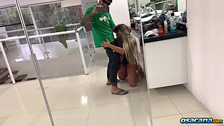 Naughty Blonde From the Gym Sucking Cock