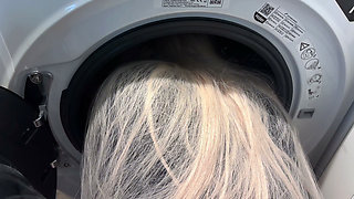 The neighbor got stuck in the washing machine and I fucked her! Cummed inside.