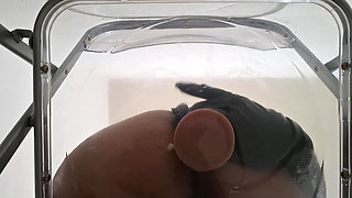 POV: Dirty Talk Fat Ass Trans Raven Facesitting and Anal Creampie after Riding Dildo through Transparent Chair