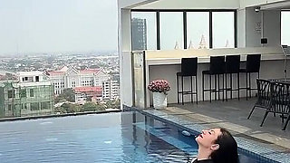 Mini Dress, Bare Legs, Roof Top Pool