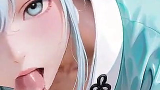 Silver-haired Maid in an Ice Palace! Red & Green Kimono, Legs Spread Wide in the Snow.