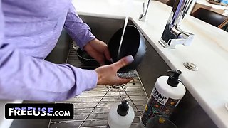 Freeuse milf - latino stud bangs his big titted step-mother from behind while his milf principal drains