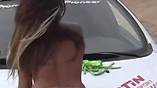 Gipsy Skinny Brunette with Small Cute Tits Cleans My Car Wearing a Bikini and Gets Naked