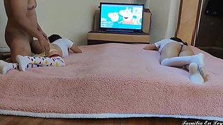 Stepdad Tricks Petite Teen Stepdaughter & Her Innocent Friend Into Hardcore Threesome