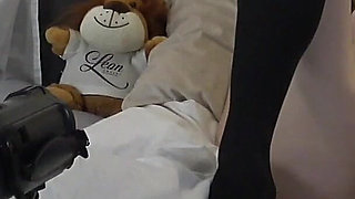 Hot and Horny Long Legs Brunette Nerdy Girl with Glasses Loves to Play with Precum and Making Big Dick Guy on Her Tits