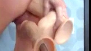 Fucking Machine Pleasures Her Cunt and Anal, Squirting Hard