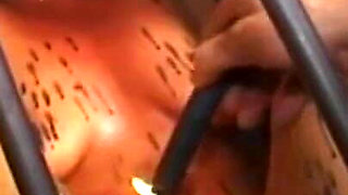Wax play humiliating in cage