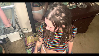 Horny Brunette Smoking and Riding Dildo