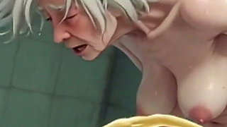 90yo Granny Desperate Pee in Public Bathroom - Hairy Pussy Orgasm