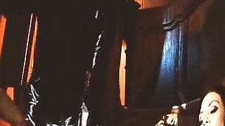 Sexual Group Scene 4: Blonde and Brunette with Big Tits in Lingerie Fucking with a Masked Man, They Share a Cumshot