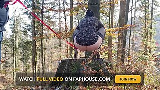 Desperate Teen Slut Leashed Outdoor Pissing and Anal with Mature Lesbian