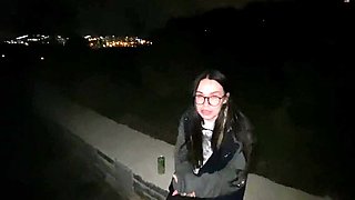 Geeky girl gets her vag claimed by a dick in public