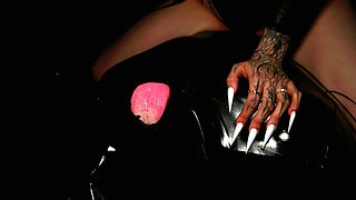Femdom Mistress Long Nails Makes Her Caged Slave Lick Her New White Nails And Spits In His Mouth