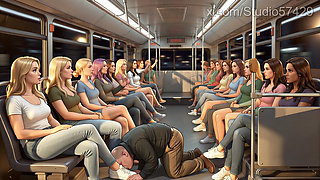 Shoe Pervert Licks Women's Shoes on a Crowded Bus