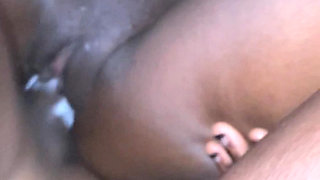 Homemade BBC Creampie twice  In Tight Juicy African Ebony Petite Pussy POV wet & messy Close up