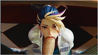 KDA warrior’s eager mouth worships a thick cock in slow, teasing strokes