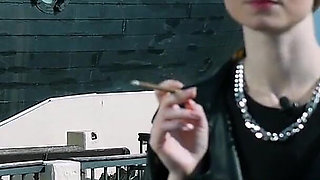 Young Russian Woman Smoking Cigarette Outdoor Terrace