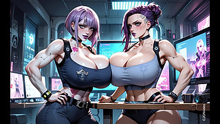 Cyberpunk police officer women undress (Ai animation)