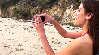 Lustful brunette bikini beach babe spied on and rammed