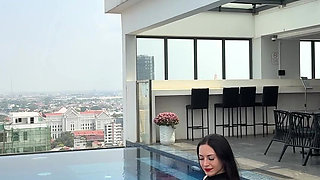 Mini Dress, Bare Legs, Roof Top Pool