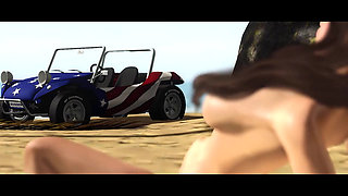 animation video Hot horny brunette has passionate sex on the beach