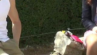 Nasty girl in nylons adores outdoor ass fuck after smoking cigarette