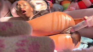 After a striptease oily masturbation scene and some ass
