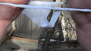 Pissing White Knickers Outside in Bondage