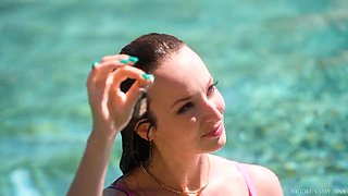 Lexi Luna Gives Seth Gamble a Poolside Blowjob Then Gets Cum on Her Tits