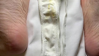 Dirty Used Panties Show - Pantyhose Pulled Down, Panty Liner & Russian Dirty Talk