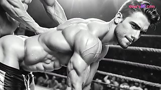 Wrestling muscular destroys beefy ass in public ring