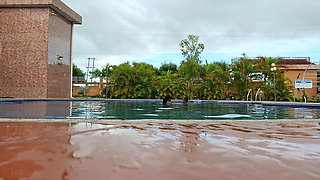 Sperm Floating in the Pool, Hard Sex in the Water, Double Orgasm