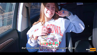 Real Russian Teenager Hitchhiker Girl Agreed to Make Deepthroat Blowjob Stranger for Cash and Swallowed Cum - Mihanika69 and Mic