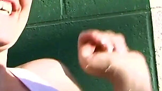 Wet T-shirt in the Workshop - Blonde Hoses Down Her Girlfriend and Licks Her