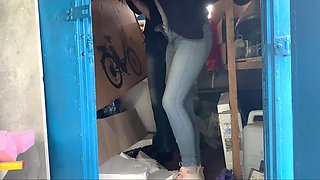 Brunette in jeans fucked in storage by her boss - Amateur