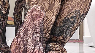 Foot Worship in Sheer Black Fishnet Bodysuit - Perfect Nylon Feet