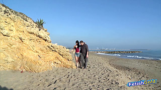 Stepfather fucks his young skinny stepdaughter on a beach