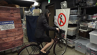 Playing a prank on the bicycle saddle of a beautiful, big-buttocked office