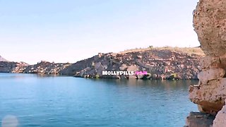 Naughty redhead Madelyn gives blowjob outdoors on POV