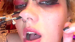 Goth Girl Glitterqueen1999 Stretches Her Button Nose with Ni