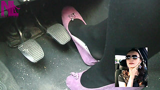 Driving in Black Thick Nylons and Pink Ballet Flats