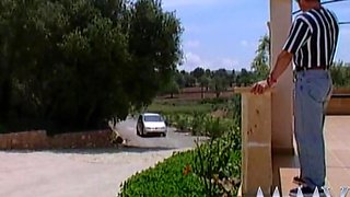 Busty blondie jumps a hard prick