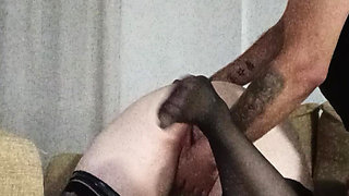 Playing with the Wet Hot Pussy off the Mature Blonde Neighbour in Stockings